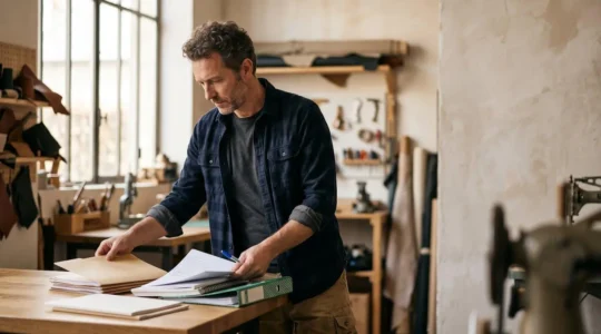 Dirigeant de TPE organisant un système de management dans un atelier français moderne