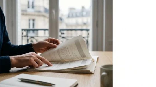 Professionnel consultant des documents de certification dans un environnement moderne