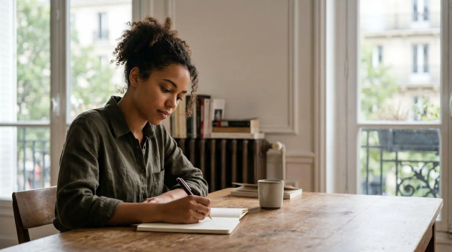 Étudiant concentré préparant le TOEIC de manière autonome avec supports d'apprentissage